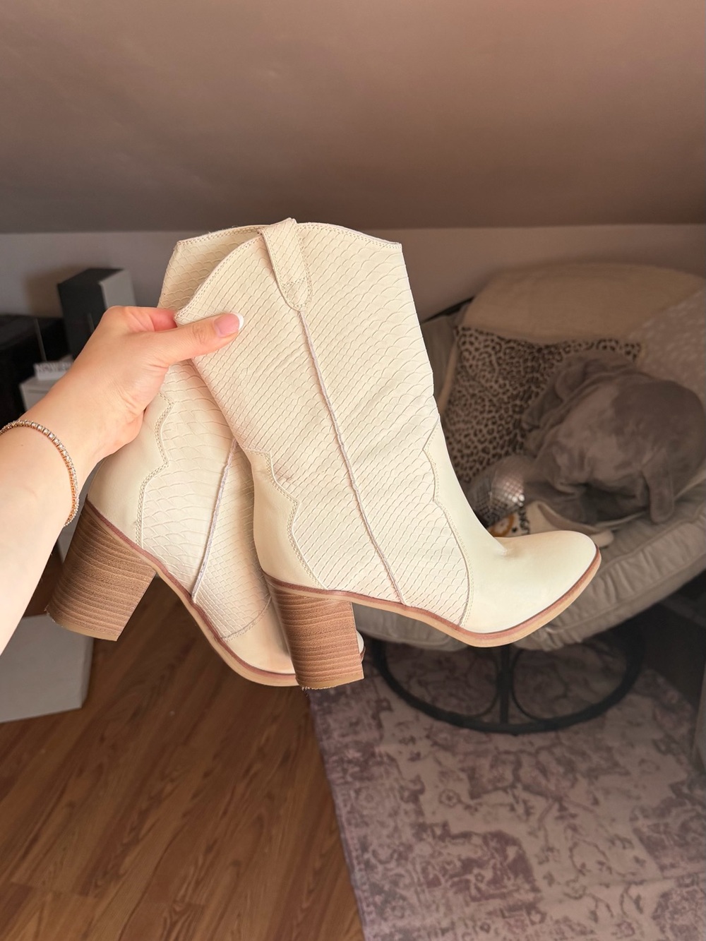 MIA Cream Western Block Heel Boots